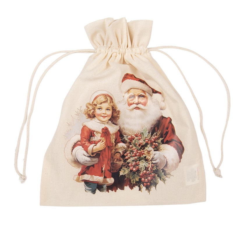 Textil mikulás zsák télapó kislánnyal 25 cm