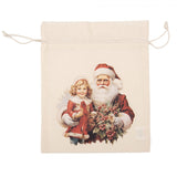 Textil mikulás zsák télapó kislánnyal 25 cm