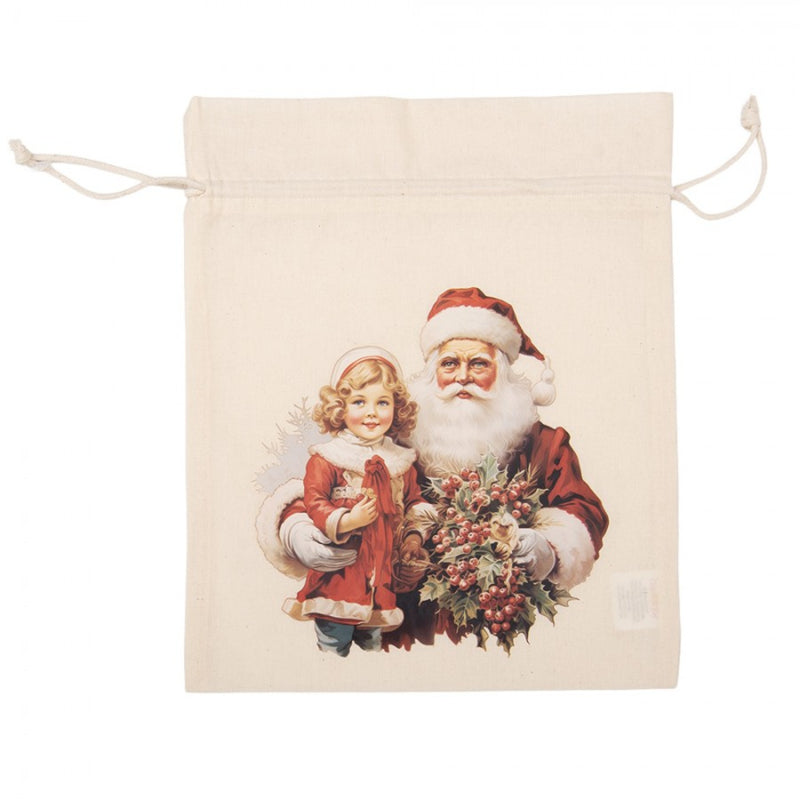 Textil mikulás zsák télapó kislánnyal 25 cm