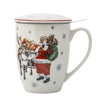Karácsonyi teás bögre télapós porcelán fémszűrővel - 340 ml