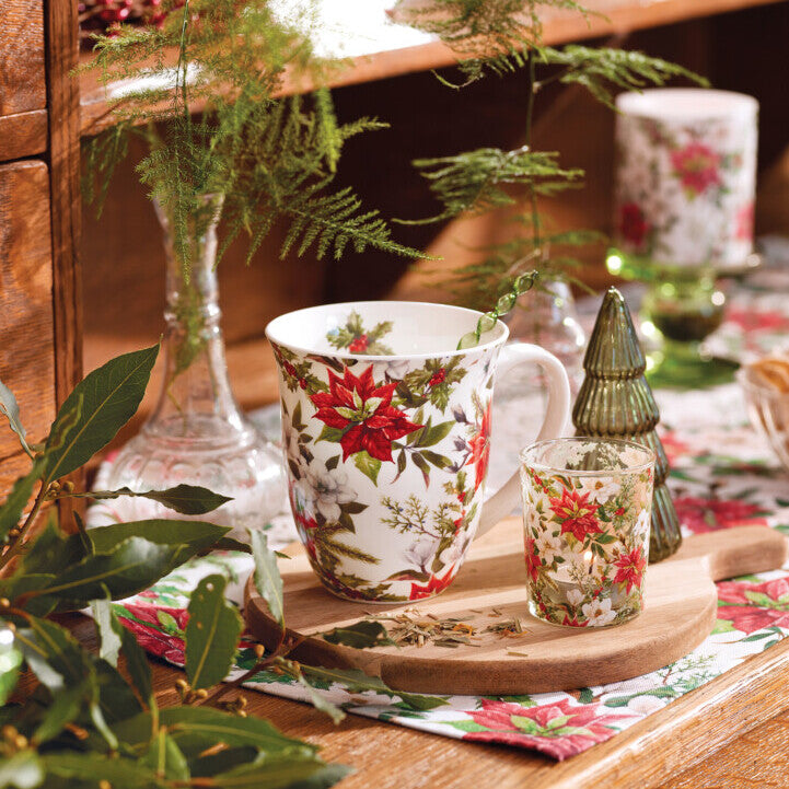 Bögre Mikulásvirágos karácsonyi duplafalú borosilicate üveg csésze Christmas florals