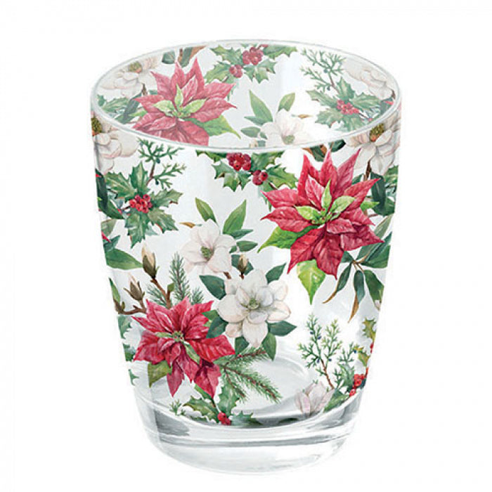 Bögre Mikulásvirágos karácsonyi üveg pohár Christmas florals