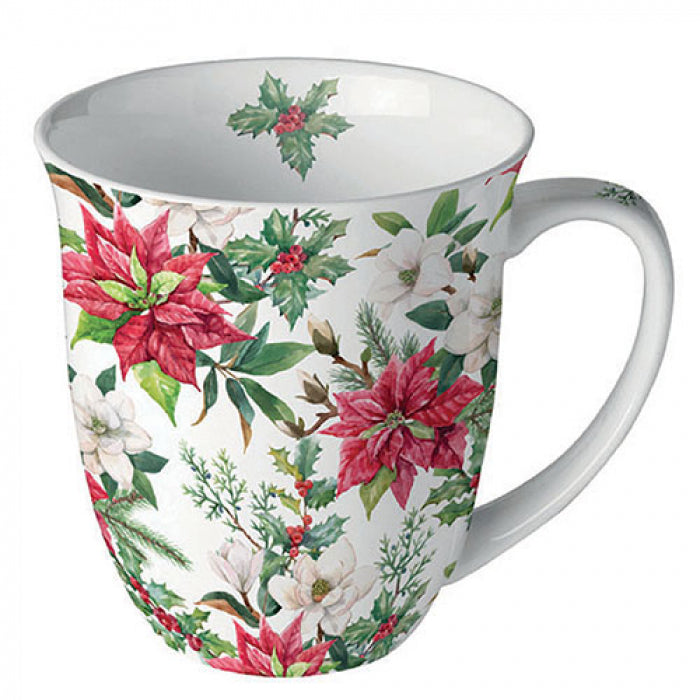 Bögre, csésze Mikulásvirágos porcelán karácsonyi bögre Christmas florals
