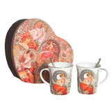 Porcelán Mucha bögre szett kanállal - 2 személyes - szív dobozos - Topáz