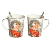 Porcelán Mucha bögre szett kanállal - 2 személyes - szív dobozos - Topáz