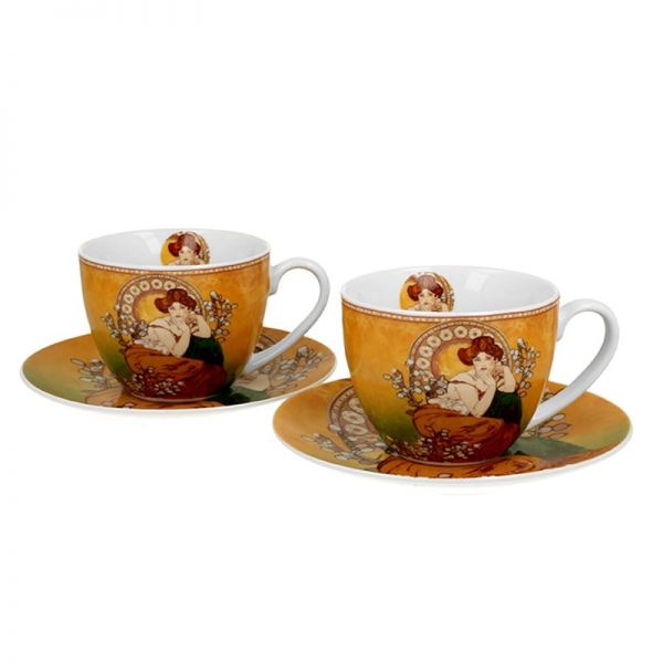 Mucha porcelán csésze aljjal- 270 ml - 2 személyes készlet - Topáz