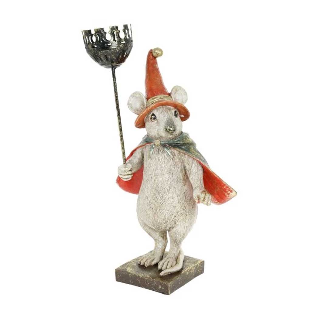 Karácsonyi egér figura kalapban gyertyatartóval 32 cm