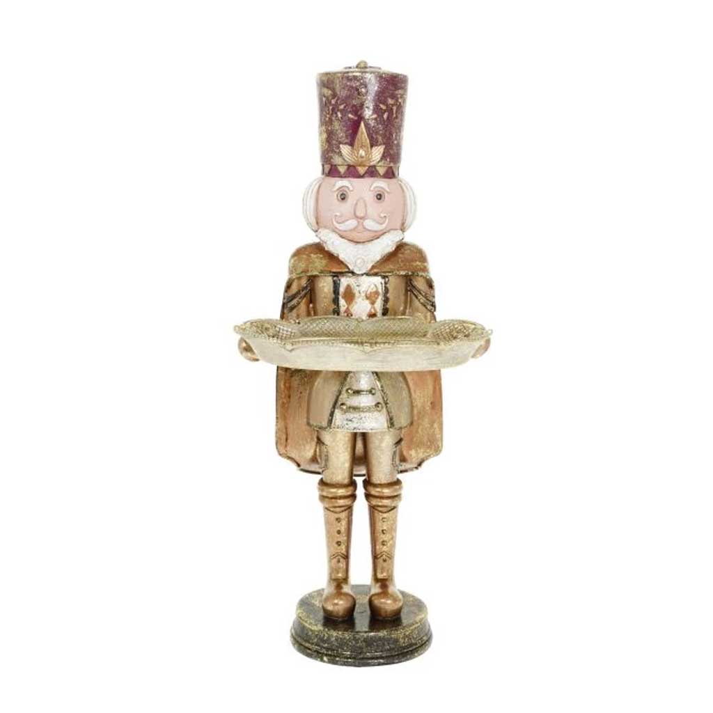 Karácsonyi diótörő figura tálcával 34,5 cm antikolt arany