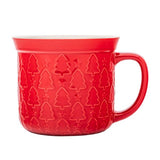 Bögre Nagyméretű karácsonyi piros porcelán bögre fenyőfás 580 ml
