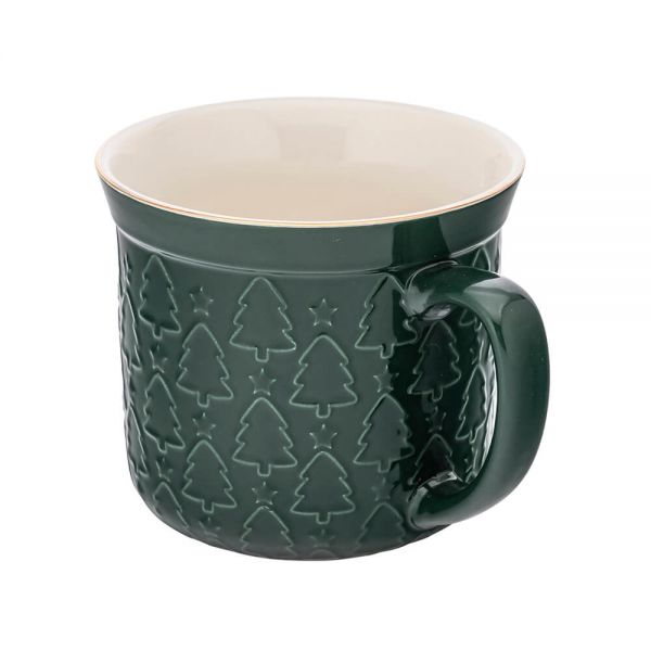 Bögre Nagyméretű karácsonyi zöld porcelán bögre fenyőfás 640 ml