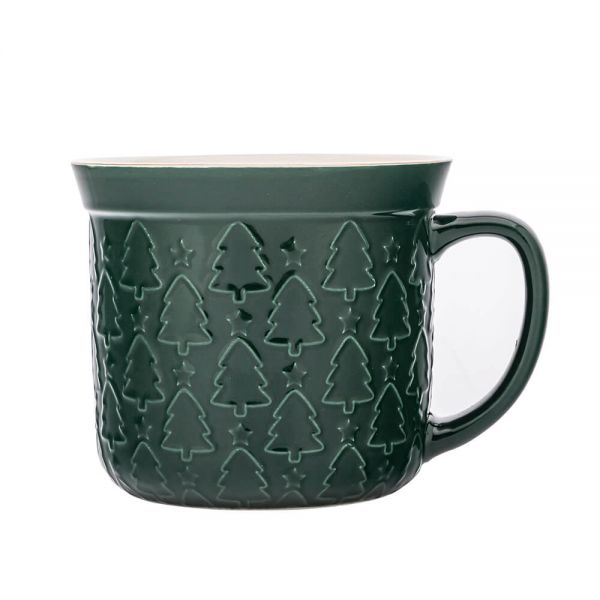 Bögre Nagyméretű karácsonyi zöld porcelán bögre fenyőfás 640 ml