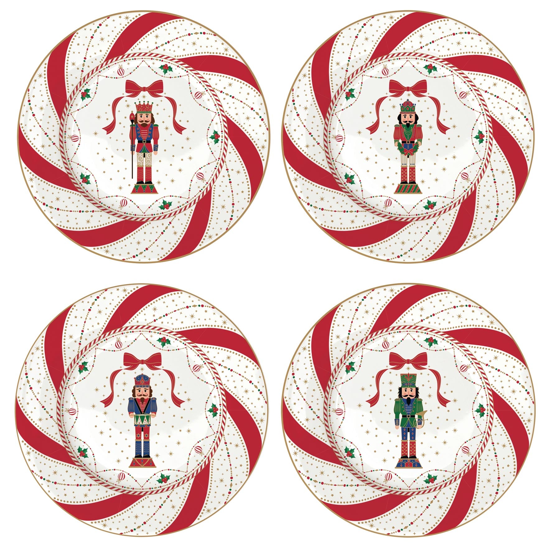 Tányér, étkészlet Nutcracker Twist karácsonyi porcelán desszertes tányér 4 db szett