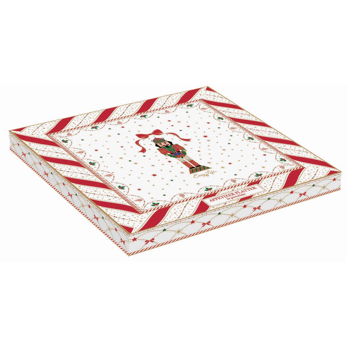 Tálka Nutcracker Twist karácsonyi porcelán két részes tálca közepén diótörő