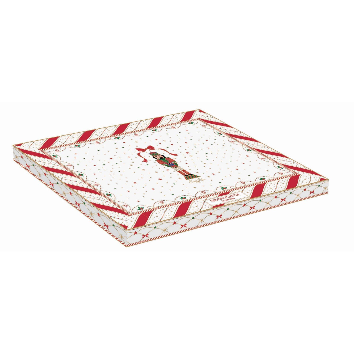 Tálka Nutcracker Twist karácsonyi porcelán tálca diótörő dísszel 36x24