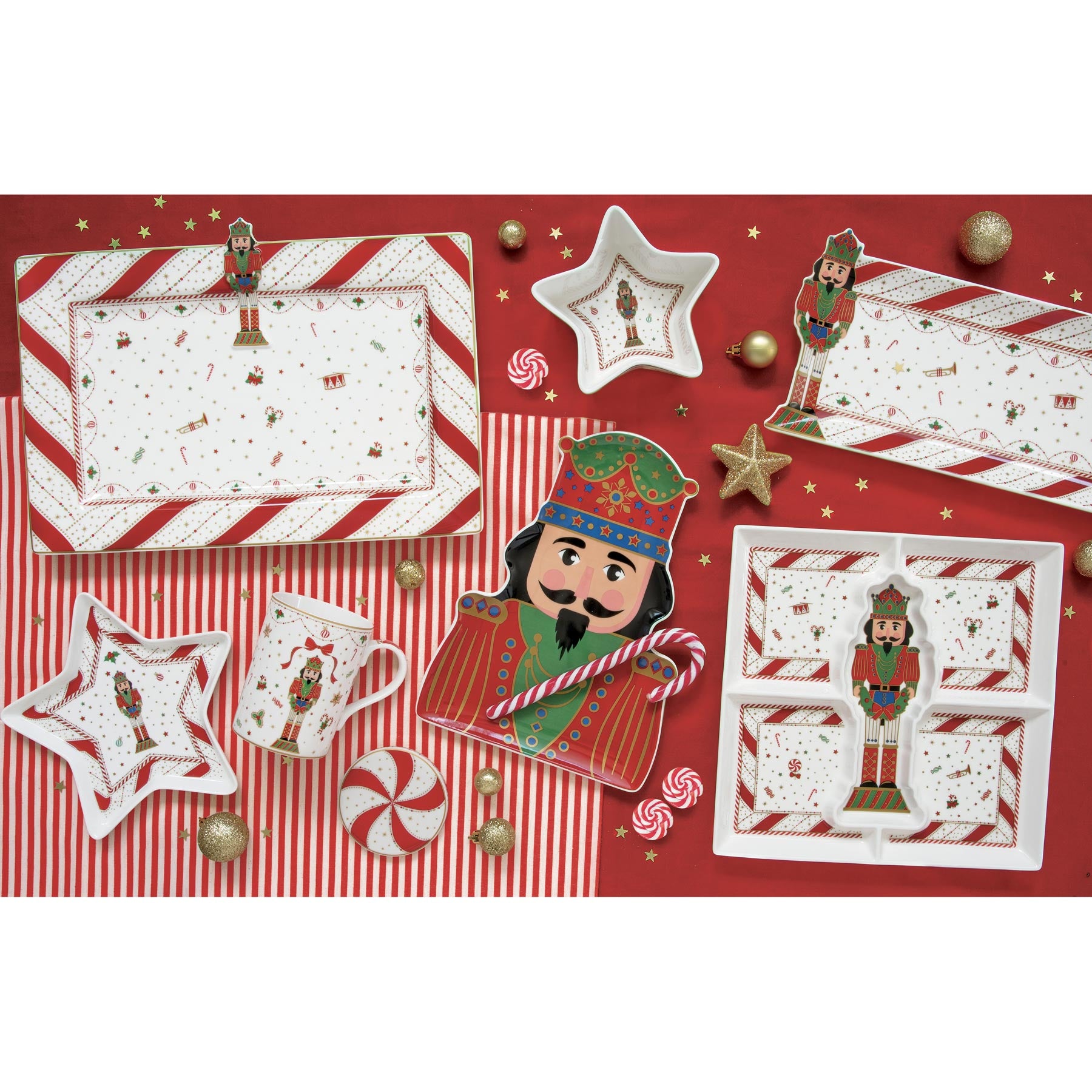 Tálka Nutcracker Twist karácsonyi porcelán tálca diótörő dísszel