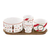 Tálka Nutcracker Twist karácsonyi porcelán tálka szett akácfa tálcán