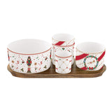 Tálka Nutcracker Twist karácsonyi porcelán tálka szett akácfa tálcán