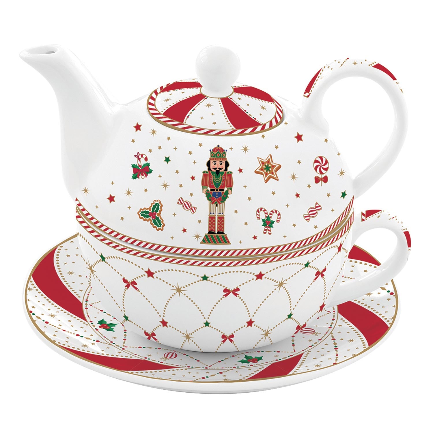 Teáskanna Nutcracker Twist karácsonyi porcelán teás szett díszdobozban