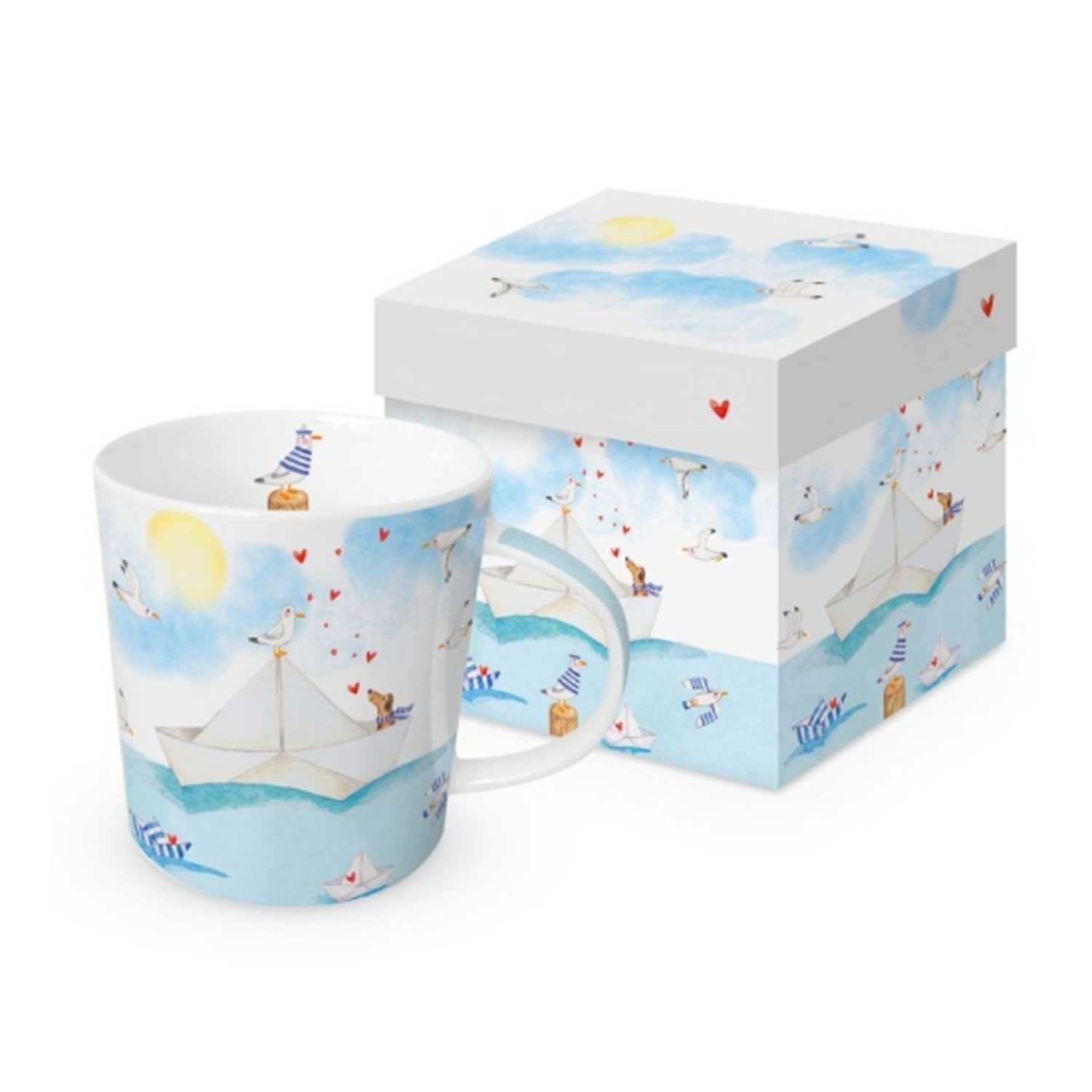 Nyári bögre porcelán ajándék dobozban tengerparti