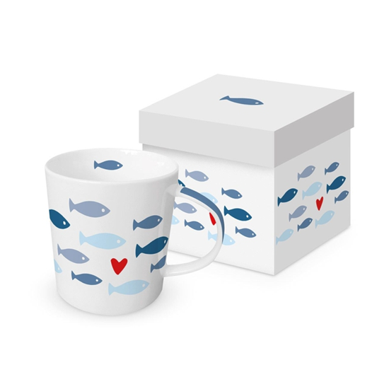 Bögre Nyári fehér hal mintás porcelán bögre Seaside