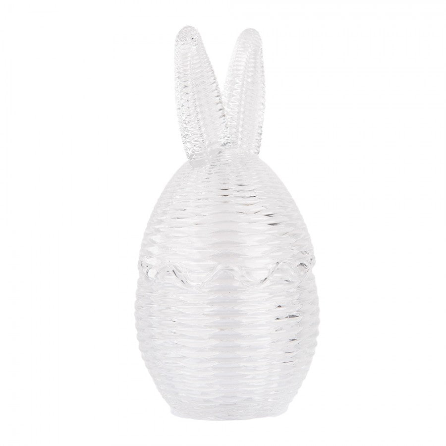 Nyuszi füles húsvéti bonbonier cukortartó Ø 8x17 cm csíkos üveg