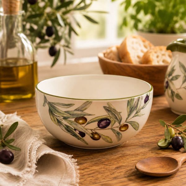 Olivabogyós kerámia mély tálka - 580 ml - Olive