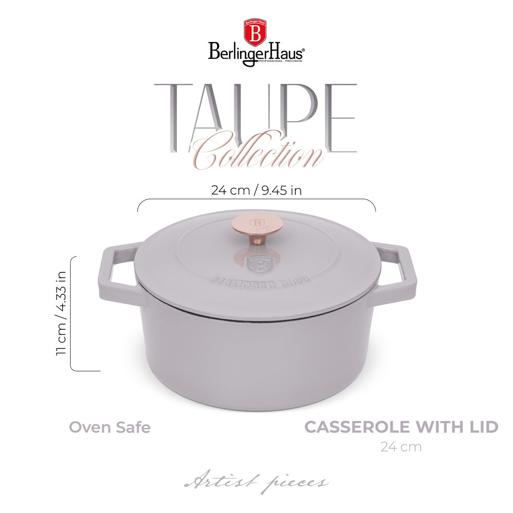 Öntöttvas alacsony lábas 24 cm Indukciós Berlinger Haus Taupe Collection