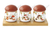 Tálka Őszi mintás porcelán három részes gomba alakú tál bambusz tálcán Autumn Breeze