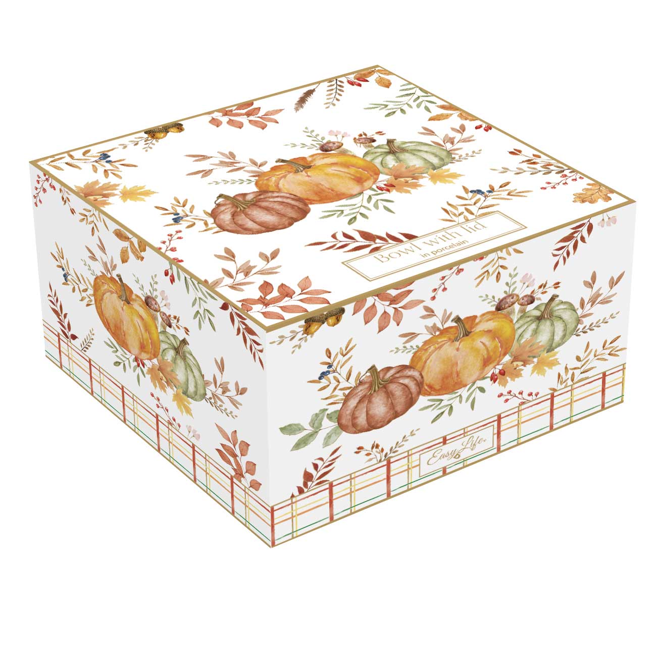 Tányér, étkészlet Őszi Mintás tök formájú porcelán kínáló tál fedővel 15x13cm