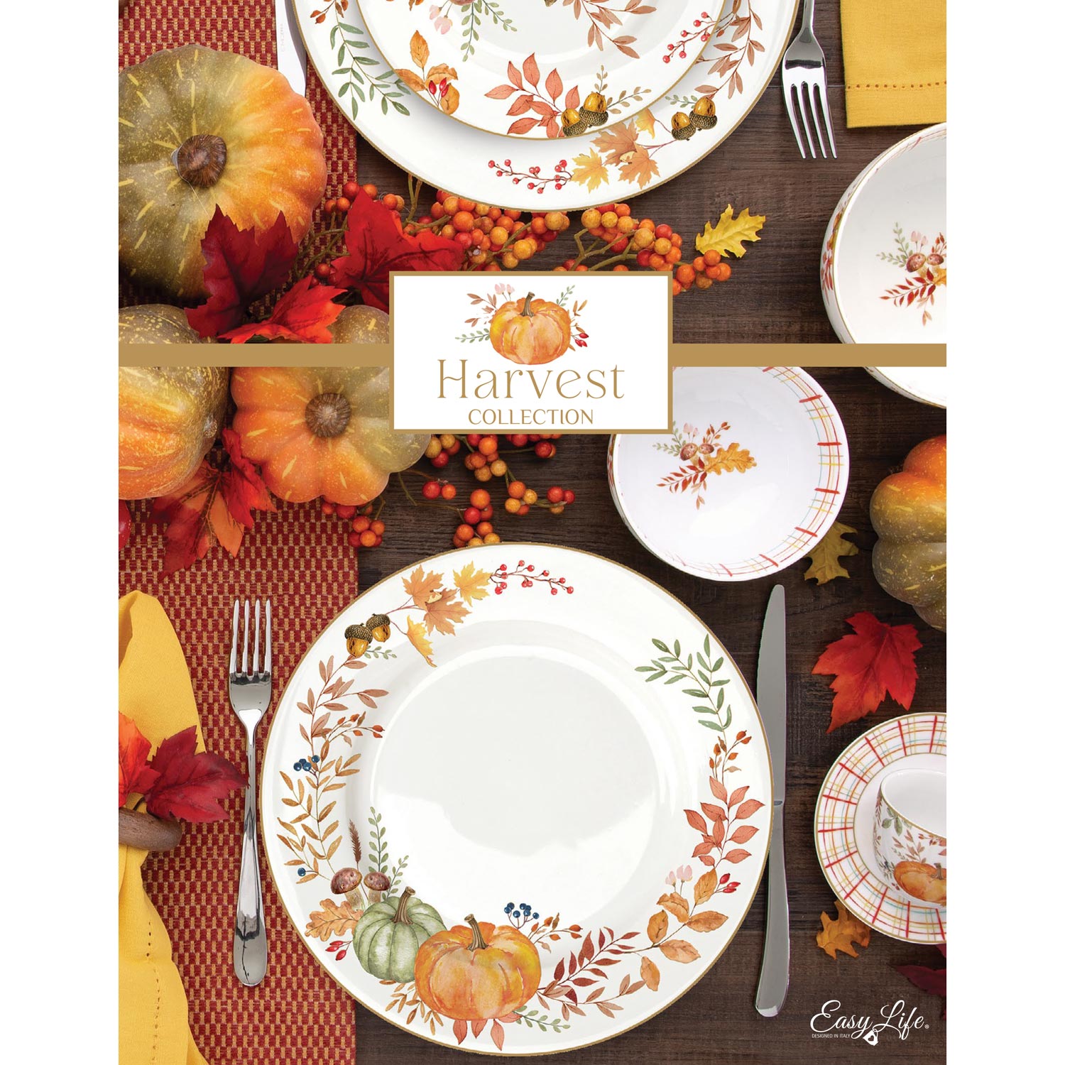 Tányér, étkészlet Őszi Mintával dísztökkel díszített Porcelán desszertes tányér Harvest