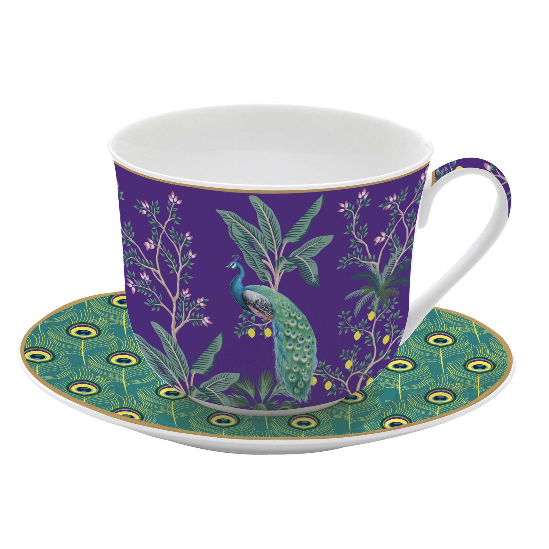 Bögre, csésze Páva mintás porcelán nagy reggeliző csésze 400ml Imperial Peacock Coffee Mania