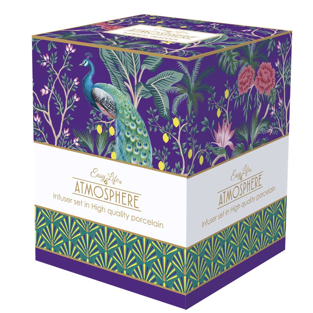 Bögre, csésze Páva mintás porcelán teás bögre szűrővel tetővel szett Imperial Peacock Coffee Mania