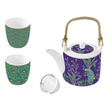 Bögre, csésze Páva mintás porcelán teáskanna szűrővel bögrével szett Imperial Peacock Coffee Mania