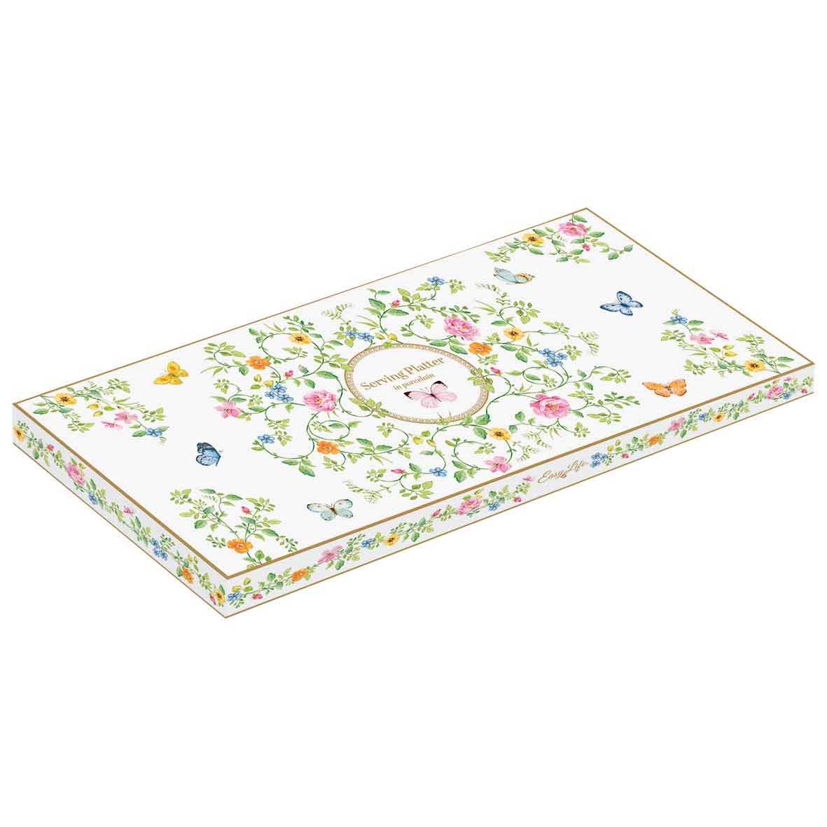 Pillangós porcelán asztali kínáló tálca 36x14 cm díszdobozban Dancing Butterflies