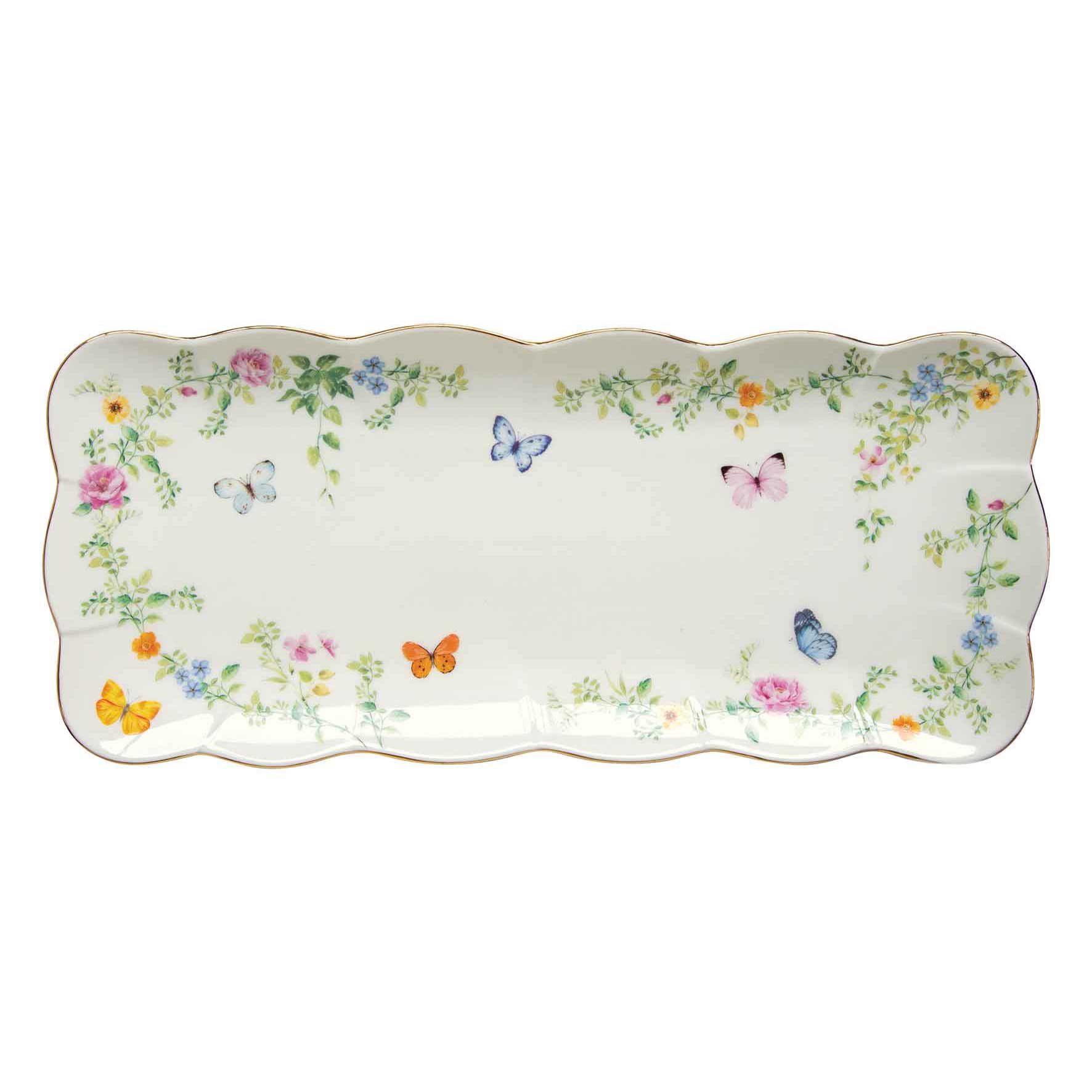 Pillangós porcelán asztali kínáló tálca 36x14 cm díszdobozban Dancing Butterflies