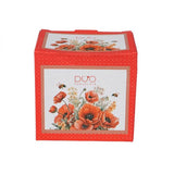 Pipacsos fémszűrős porcelán teásbögre 430 ml - díszdobozos