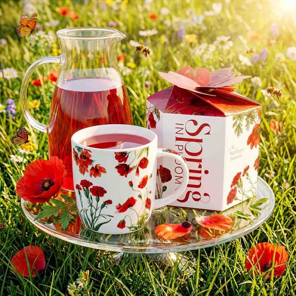 Pipacsos porcelán bögre – 400 ml – piros díszdobozos