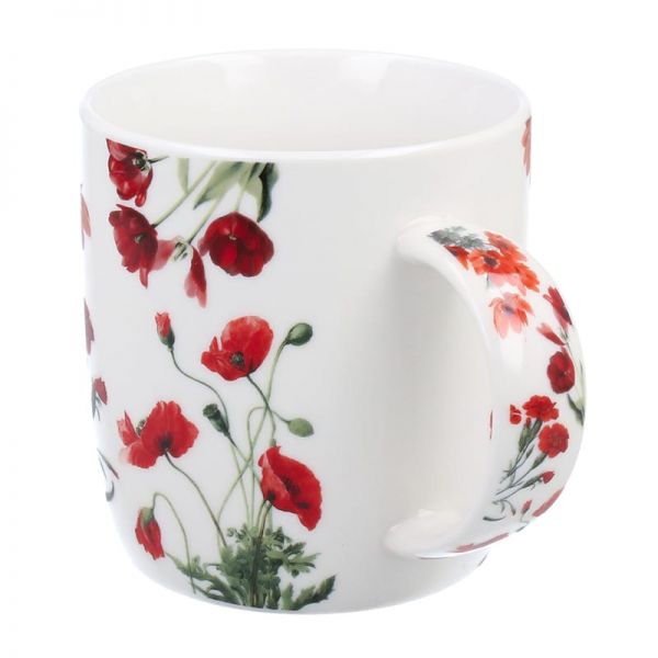 Pipacsos porcelán bögre szűrővel – 400 ml – piros díszdobozos