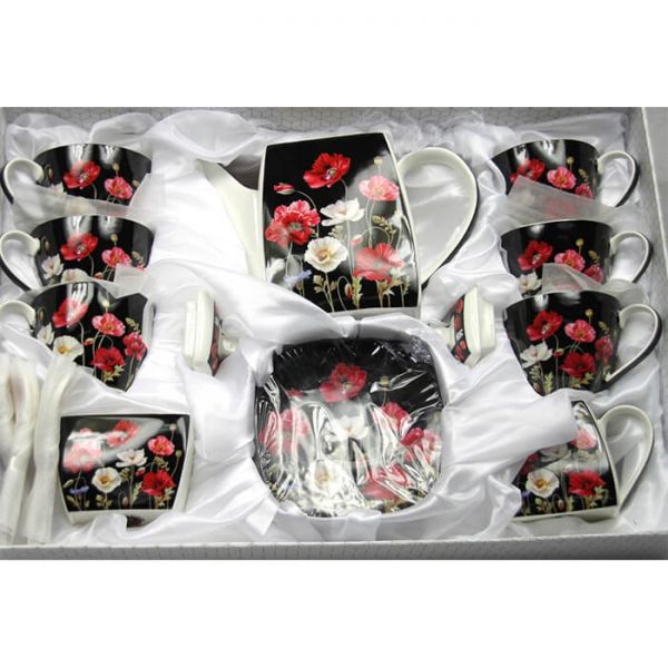 Pipacsos porcelán teás- kávéscsésze készlet 6 személyes