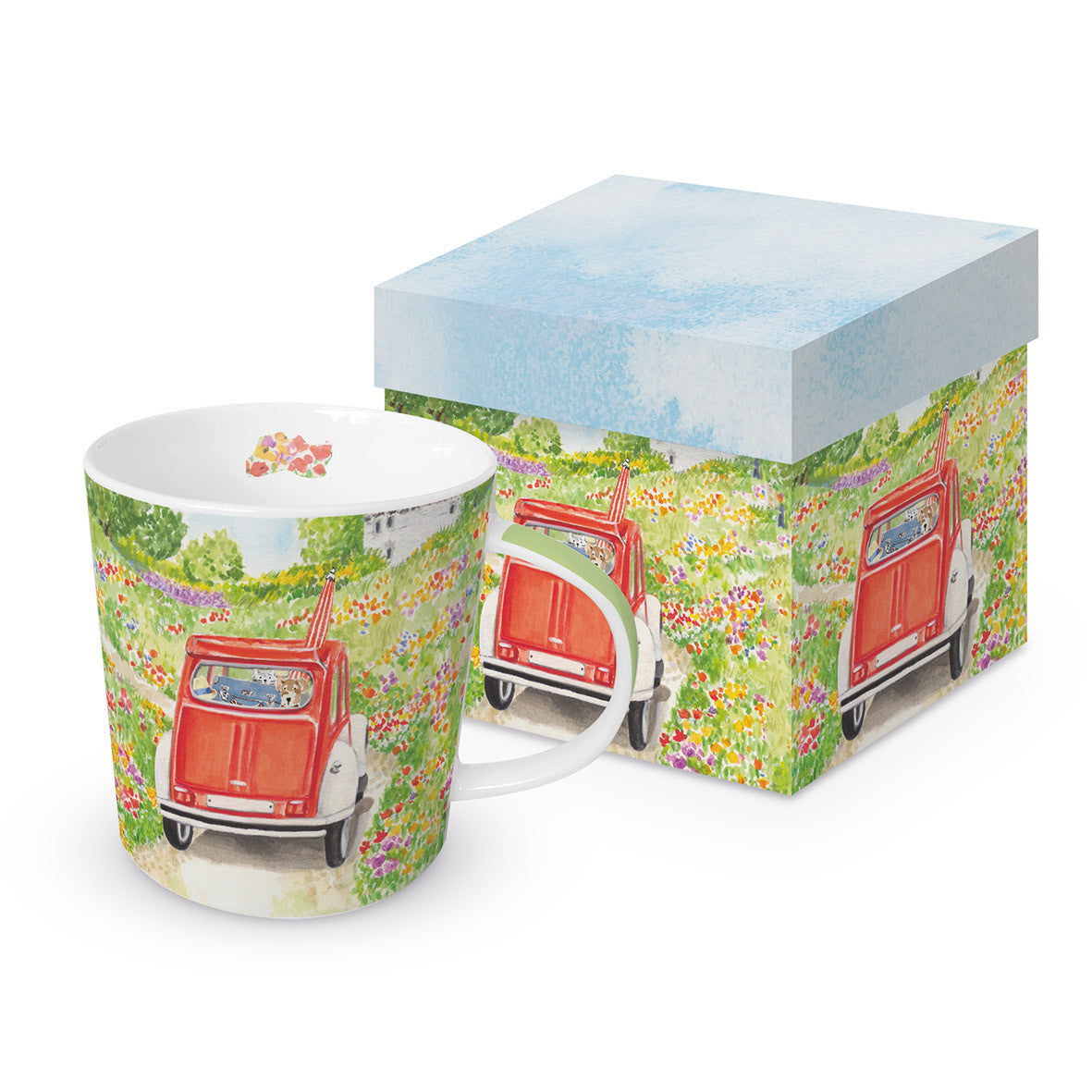 Piros autós porcelán bögre 400 ml díszdobozban Bon Voyage!