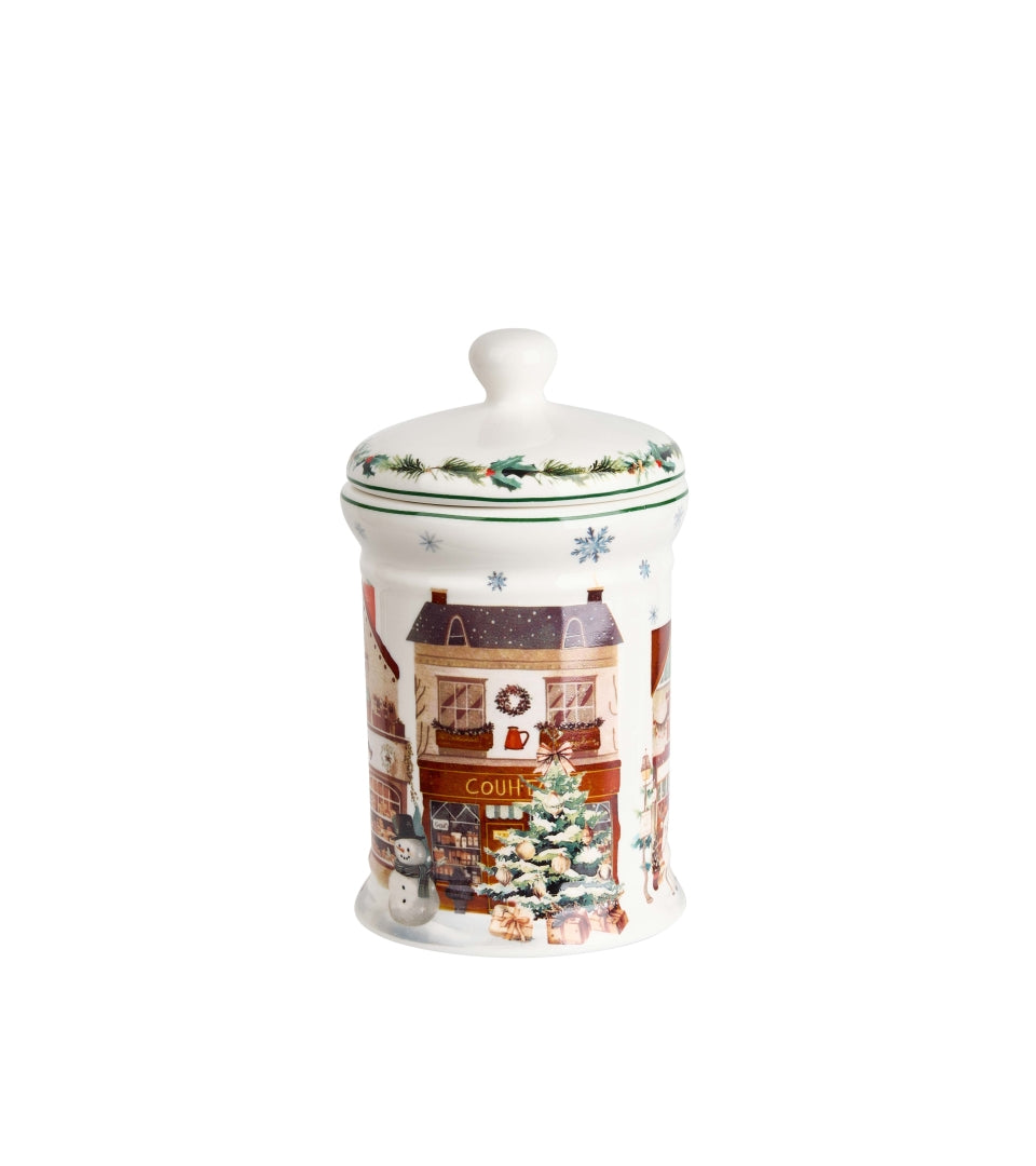 Karácsonyi Porcelán keksztároló 11x19 cm 800 ml díszdobozban Christmas City 2