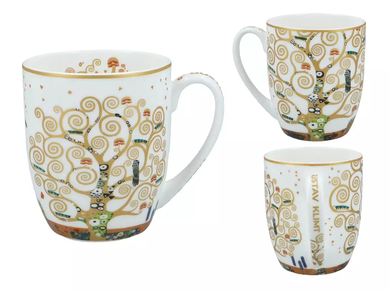 Porcelán bögre 400 ml fém díszdobozban Klimt Életfa fehér arany mintás