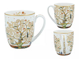 Porcelán bögre 400 ml fém díszdobozban Klimt Életfa fehér arany mintás