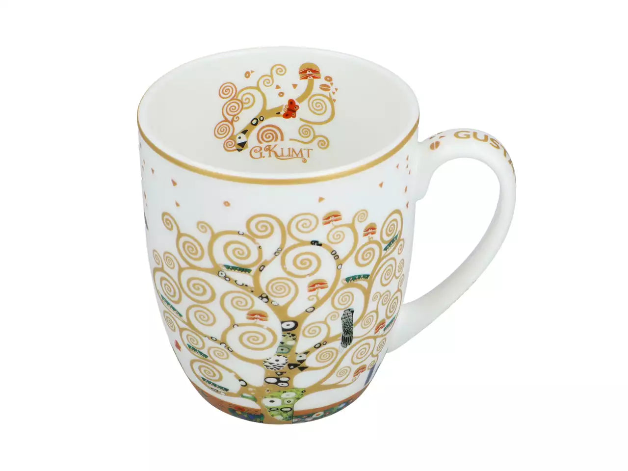 Porcelán bögre 400 ml fém díszdobozban Klimt Életfa fehér arany mintás