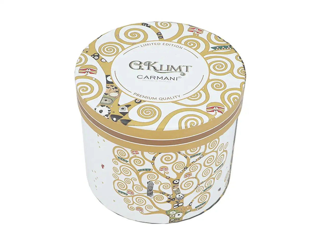 Porcelán bögre 400 ml fém díszdobozban Klimt Életfa fehér arany mintás