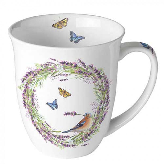 Bögre Porcelán bögre pillangós madárkás levendula koszorús