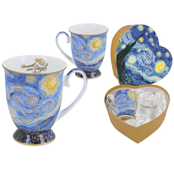 Bögre, csésze Porcelán bögre szett Van Gogh Csillagos éj szív dobozban