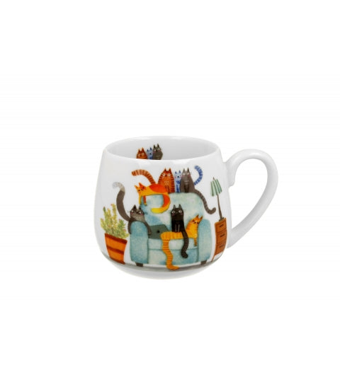 Bögre, csésze Porcelán cicás bögre 430 ml díszdobozban Macskák a fotelban