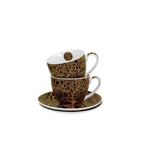 Porcelán csésze 270 ml 2 személyes díszdobozban Gustav Klimt Életfa barna