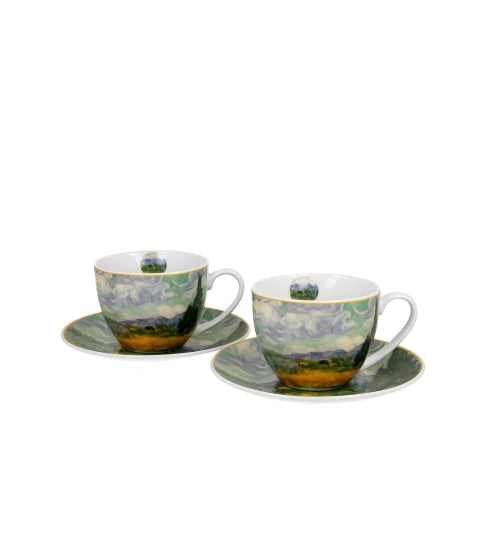 Porcelán csésze aljjal két személyes szett díszdobozban Van Gogh Búzamező